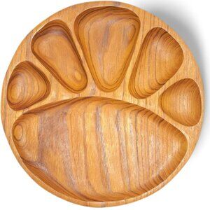 Vintage Solid Teak Serving Platter 6 Compartments 12"